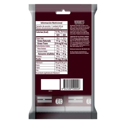 HERSHEY'S CHOCOLATE 2 PACK 86GR - Imagen 2