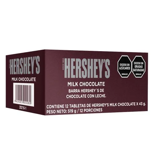 HERSHEY'S DISPLAY TABLETAS MILK CHOCOLATE 43 GR X 12 UNIDS