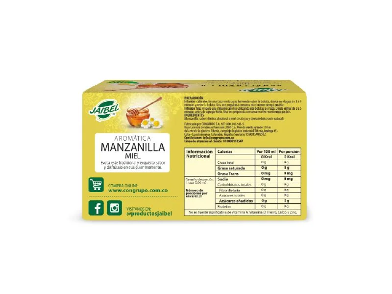 JAIBEL PLUS MANZANILLA - MIEL X 20 SOBRES - Imagen 2