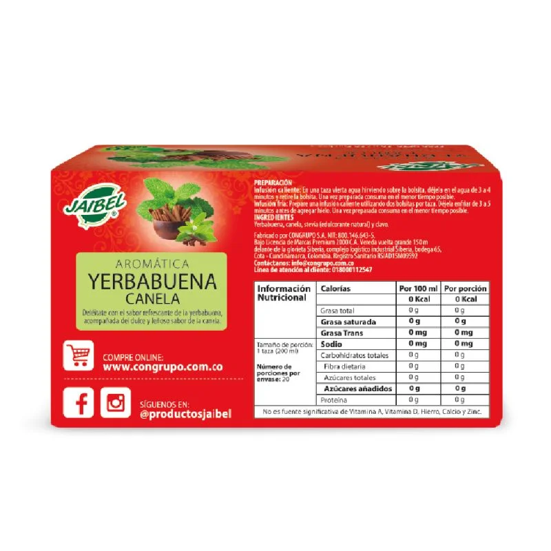 JAIBEL YERBABUENA CANELA X 20 SOBRES - Imagen 3
