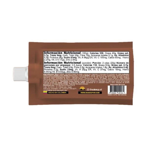 WAKEUP CHOCO ONE PACK CREMA DE MANÍ CHOCOLATE 72G - Imagen 2